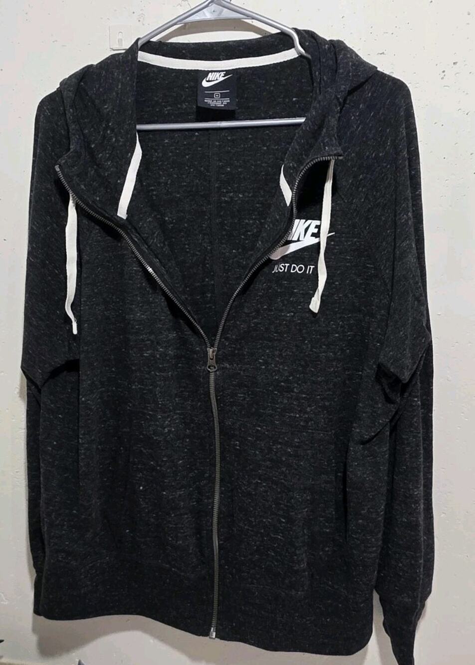 Nike Just Do It Hoodie Womens 1X Heather Black Full Zip Raglan Sleeve Sportswear